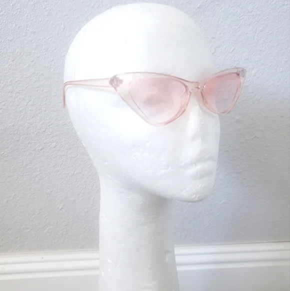 💚5/$25 CLEAR PINK RETRO CAT EYE SUNGLASSES UV Protection - Picture 3 of 4